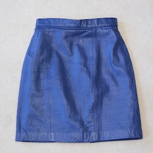 Authentic Genuine Lamb Leather mini skirt Made in Japan Vintage Blue