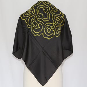 Authentic Hand rolled Japan made vintage silk twill scarf black green