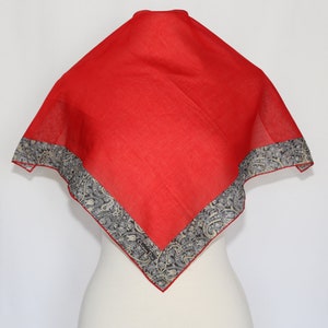 Authentic 80s Christian Dior Hand Rolled cotton scarf handkerchief vintage Paisley red black gold