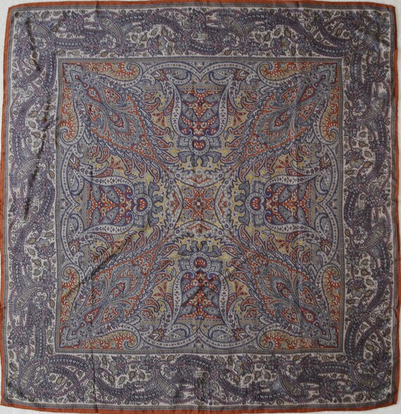 Authentic Made in Korea Large silk scarf Paisley … - image 2