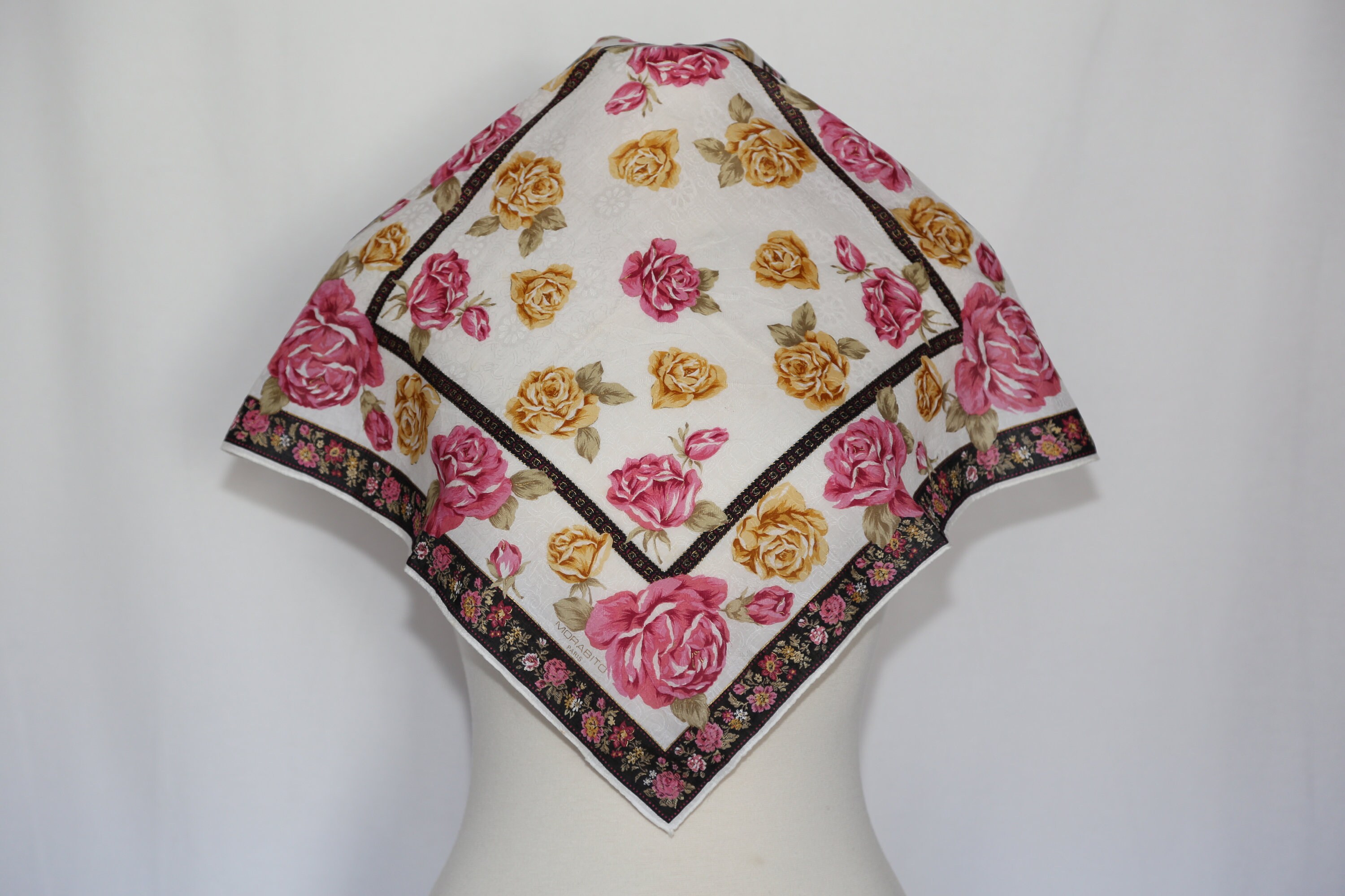 Foulard Carré MORABITO PARIS, 100% Soie, 44x44 Cm, Multicolore, Made In Italy, Style Années 70