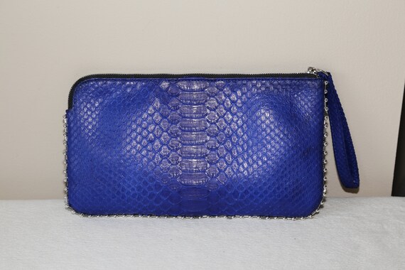 Unique! Authentic Genuine MATTE Python Clutch blu… - image 1