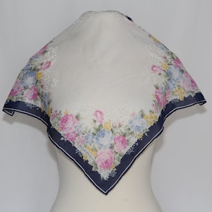 Authentic YvesSaintLaurent hand rolled cotton scarf neckerchief vintage pink blue yellow floral