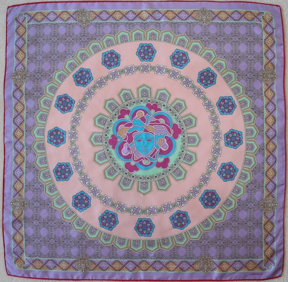 Authentic Versace silk twill scarf pink purple bl… - image 2