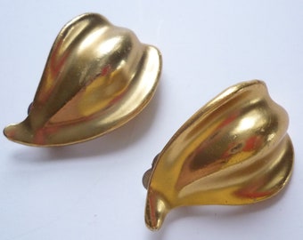 90er Jahre Ohrringe - Vintage gold Ohrringe - Blatt Ohrringe - Clip Ohrringe - retro gold