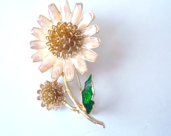 Broche années 60 -  broche  originale -  broche émaillée -  broche fleurs marguerites -  broche de collection