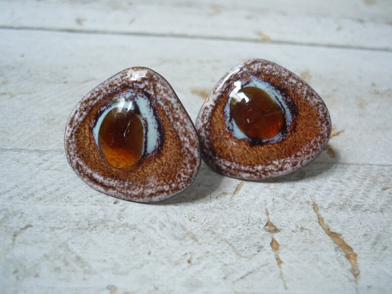 enamel earrings on copper hand-painted earrings vintage earrings enamel earrings