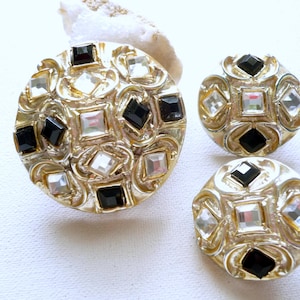 Conjunto de broche e brincos vintage - broche e brincos dos anos 80 - brincos de pressão