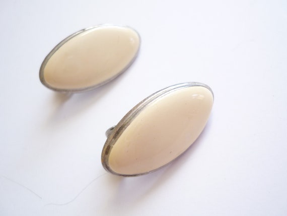 70s earrings - vintage earrings - beige-coloured … - image 1