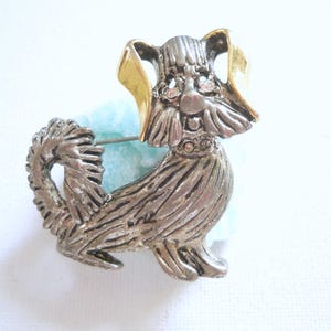 60s dog brooch - silver and gold colored dog brooch - 90s vintage jewelry - animal collection jewelry