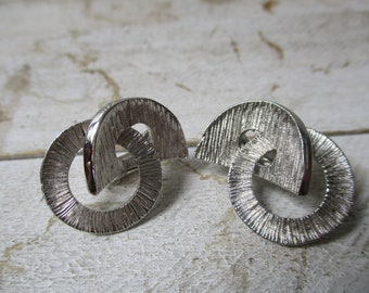 Earrings 70s - vintage silver earrings - Rhine stone earrings, clip earrings