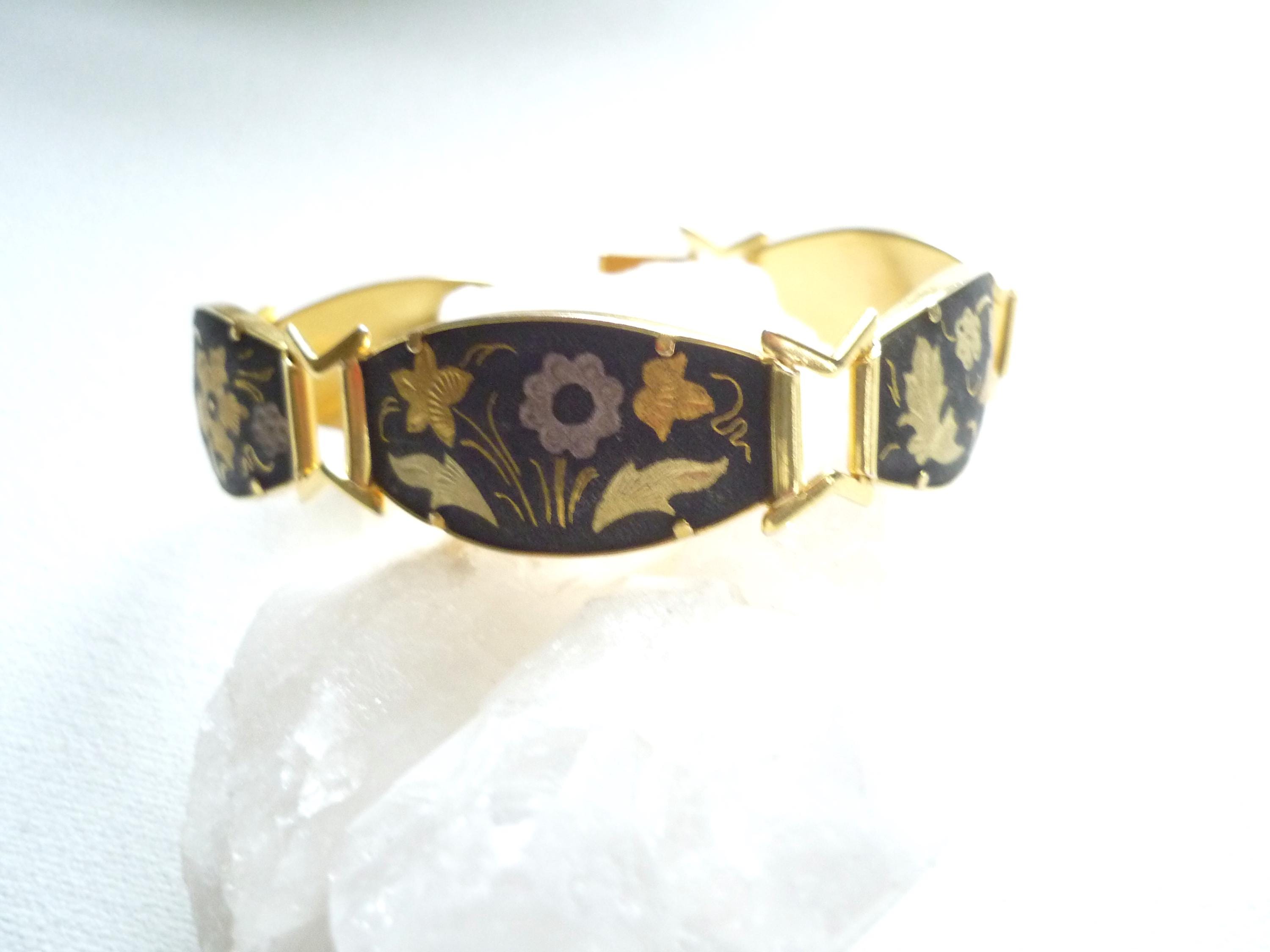 Bracelet Jonc Artisanal De Tolède Noir Et Or - Occasion - Style Vintage