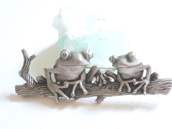 Broche grenouilles années 90 - broche deux grenouilles - broche signée J.J