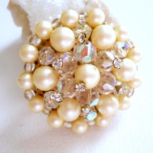 Crystal brooch - woven brooch - 60s brooch - pearl and crystal brooch