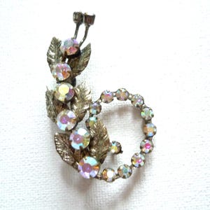 60s brooch - original brooch - rhinestone brooch - pink iridescent crystal brooch - collector&#39;s brooch