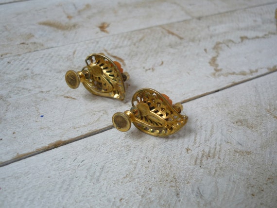 Set of vintage gold and pink colored earrings - s… - image 6