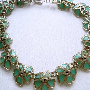 Collier vintage fleurs turquoises collier chaine ronde couleur or collier articulé image 3