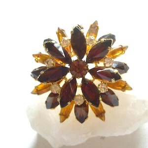 60s brooch - original brooch - rhinestone brooch - amber glass brooch - vintage jewelry - vintage evening jewelry