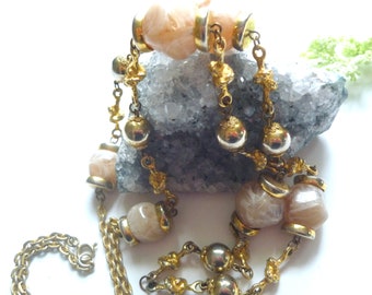 Long necklace necklace necklace chain and crystal - necklace seventies - necklace chain gold color - necklace chain and resin beads -