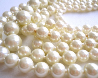 J.Crew five row pearl necklace - vintage 90s necklace - white glass pearls - signed J.Crew clasp necklace