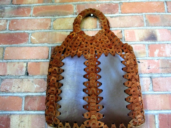 Vintage leather handbag - leather braided handbag