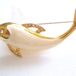 90s dolphin brooch - - cream enameled dolphin brooch - gold and black bird brooch - dolphin brooch
