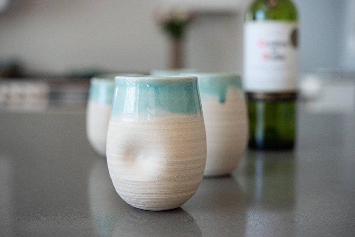 Stemless Wine Glasses With Thumb Divot Etsy