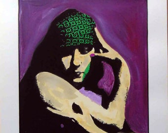 Art Nouveau, Gloria Swanson painting, silent stars hollywood actress Sunset Boulevard portrait gloria swanson wall handmade