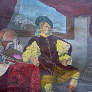 Shopkeeper - Ancient Picture - Hand colored etching