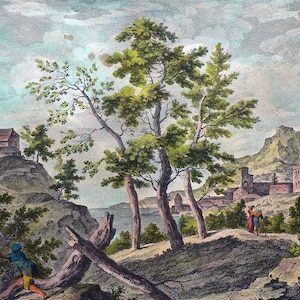 Italian landscapes - Tra le selve 1700s, rural Italy, Italian farmers, ancient landscape, Italian wall art, Italian print