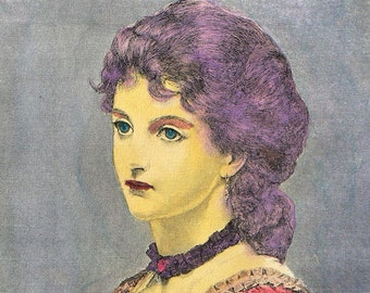 Woman Portrait III - Ancient Picture -Hand colored etching