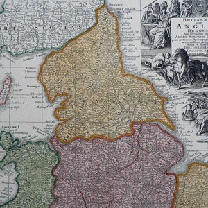 Cartes anciennes - Angleterre - Britannia - Angliae - Cartes vintage - Couleur main
