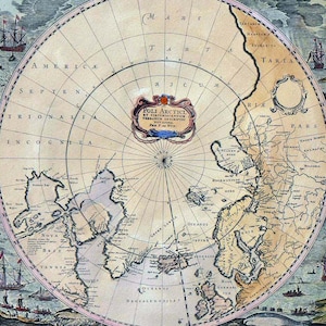 Pôle Nord - Ancienne carte du pôle Nort et de l’Europe du Nord 1715 - Carte antique - Couleur à la main