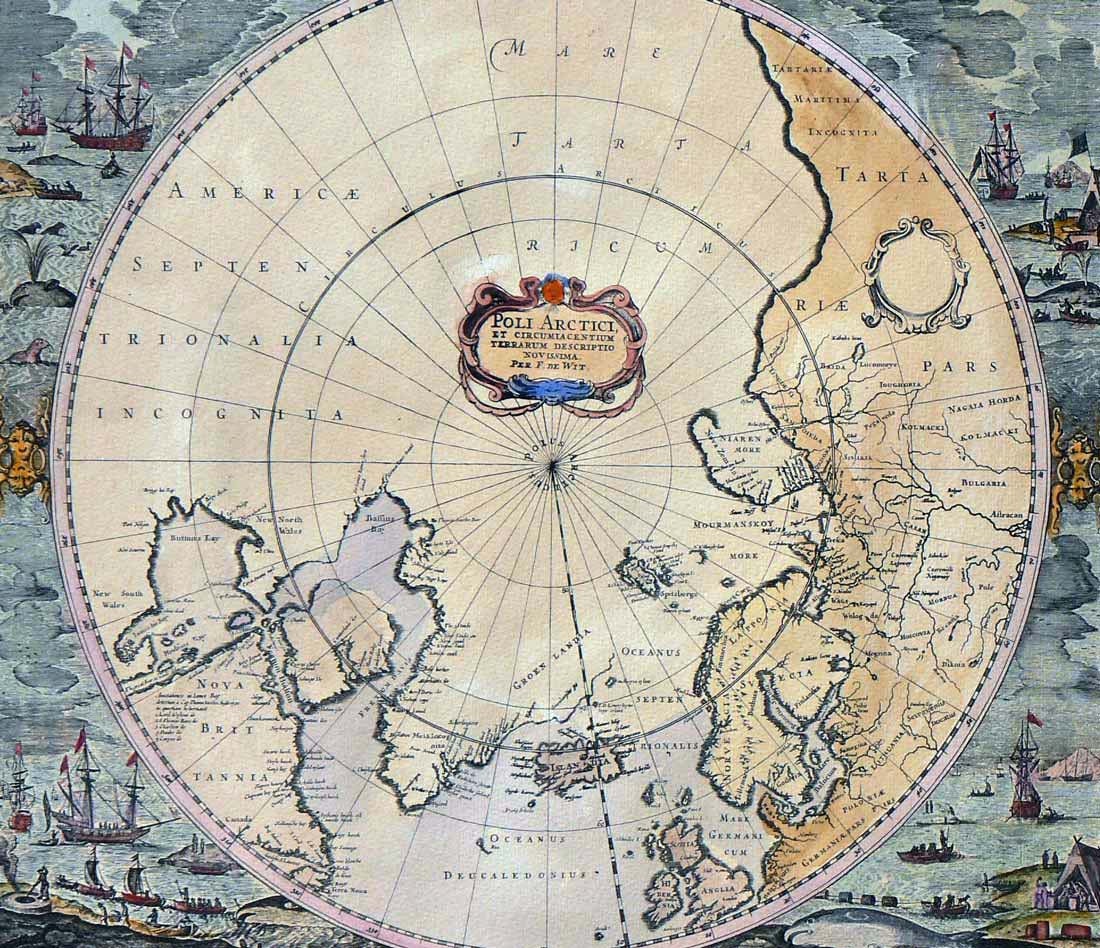 North Pole - Ancient map of Nort Pole and north Europe  1715 - Antique Map - Hand colored