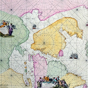 Amérique - Amérique V (Baies de Baffins) - Cartes antiques de l'Amérique (Terra Incognita) - Coloriées à la main