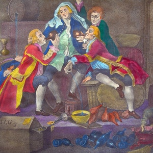 William Hogarth - Hand colored etching,English painter, engraver, pictorial satirist, editorial cartoonist