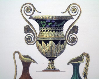 Vase - Roman Vase - Antique vase - Roman Empire - Hand color etching