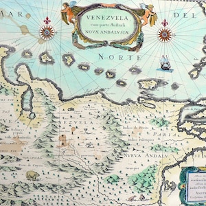 América - Venezuela - Mapas Antigos da América (Terra Incognita) - Coloridos à mão