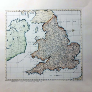 Cartes anciennes - Angleterre - 1720 - Cartes vintage - Colorées à la main