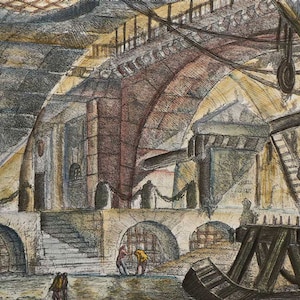 Piranesi - Prisions II - tytuł The Sawhorse 1761 - Ręcznie kolorowana akwaforta