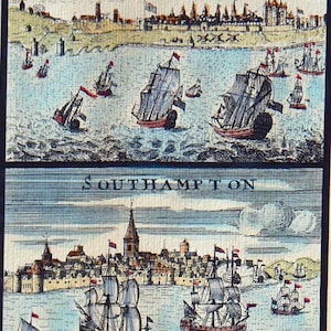 England - England Cities - London,Chester,Bristol,Yarmouth,Southampton,New Castle,Hull - Hand colored