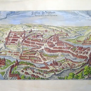 Switzerland- Freiburg - Fribyrgum Nuitoniae/Switzerland - Antique city of Europe - Hand colored