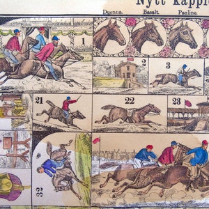 Sweden , Nytt Kapplöpningsspel , Sweden Horse Game , Stockholm,Hand colored etching,equestrian ,horseriding ,equine pony, animals