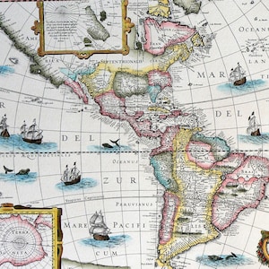 Amérique - Cartes antiques de l'Amérique (Terra Incognita) 1641 - États-Unis, Amérique du Nord, Amérique du Sud, Colorées à la main