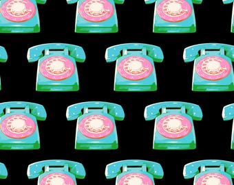 In Stock! Ruby Star Sparkle Mart Telephones in Black RS0121 18 - Sold by Half Yard Increments, Cut in a Continuous Piece