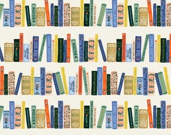 In Stock - Curio Book Club in Cream Metallic by Rifle Paper Co - Fabric Sold by Half Yard Increments, Cut Continuously