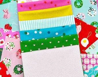 Ruby Star Society Coordinates for Merry Happy by Kimberly Kight -  Fat Quarter Bundle of 8 Ruby Star Blender Print FQs