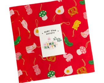 ¡En stock! Merry Happy de Ruby Star Society Layer Cake: contiene 42 cuadrados de 25 cm (10 pulgadas) de algodón para patchwork navideño, cortados de fábrica.