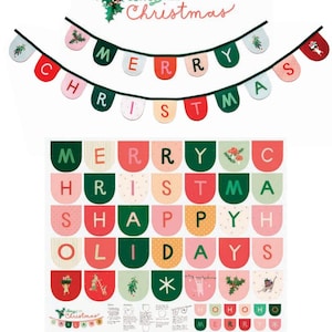 May include: A festive Christmas garland with the words "MERRY CHRISTMAS" and "HAPPY HOLIDAYS" in red, green, and pink. The garland includes holly and other holiday-themed illustrations. The panel size is 36" x 44".