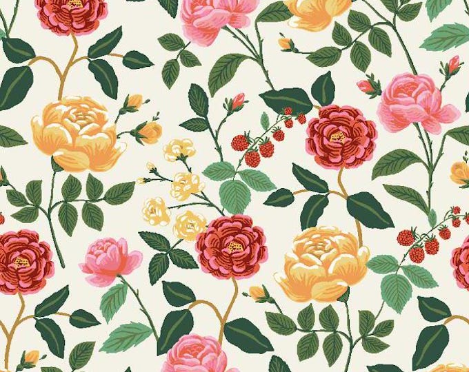 Paper Roses Fabric Rifle Paper English Rose Roses in Cream RP1400-CR2 - Cotton Fabric Sold ...